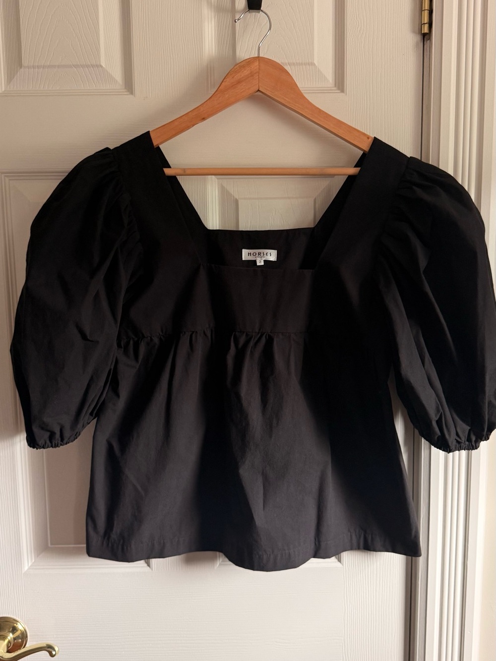 Horses Atelier Black Puff-Sleeve Square Neck Top